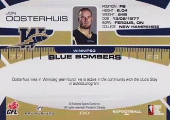 2009 Extreme Sports CFL #93 Jon Oosterhuis Back