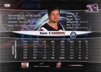 2008 Extreme Sports CFL #2 Ben Cahoon Back