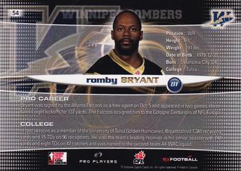 2008 Extreme Sports CFL #54 Romby Bryant Back