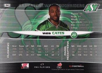 2008 Extreme Sports CFL #64 Wes Cates Back