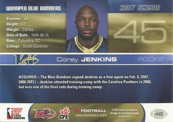 2007 Extreme Sports CFL #48 Corey Jenkins Back