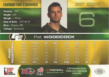 2007 Extreme Sports CFL #70 Pat Woodcock Back