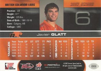 2007 Extreme Sports CFL #89 Javier Glatt Back