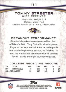 2012 Bowman - Green #114 Tommy Streeter Back