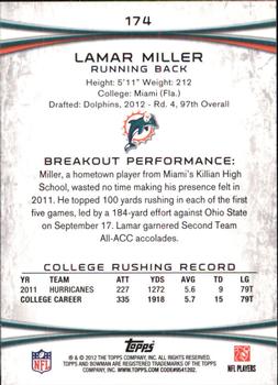 2012 Bowman - Green #174 Lamar Miller Back