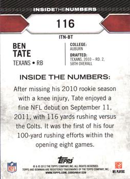2012 Bowman - Inside the Numbers #ITN-BT Ben Tate Back