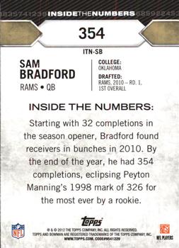 2012 Bowman - Inside the Numbers #ITN-SB Sam Bradford Back