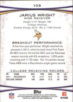 2012 Bowman - Purple #109 Jarius Wright Back