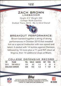 2012 Bowman - Purple #122 Zach Brown Back