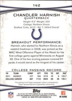 2012 Bowman - Rookie Autographs #142 Chandler Harnish Back