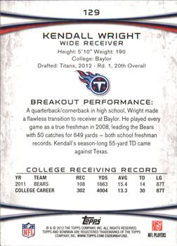 2012 Bowman - Silver #129 Kendall Wright Back