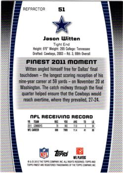 2012 Finest - Prism Refractors #51 Jason Witten Back