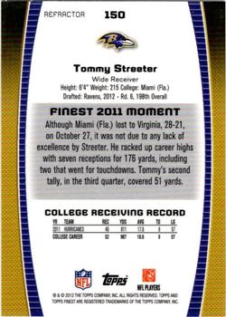 2012 Finest - Prism Refractors #150 Tommy Streeter Back