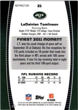 2012 Finest - Refractors #21 LaDainian Tomlinson Back