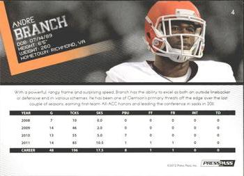 2012 Press Pass - Gold #4 Andre Branch Back