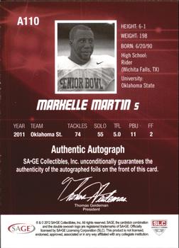 2012 SAGE HIT - Autographs Gold #A110 Markelle Martin Back