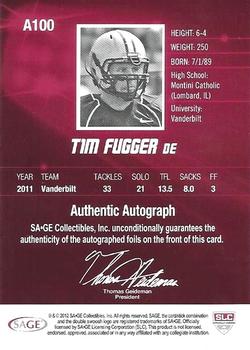 2012 SAGE HIT - Autographs Silver #A100 Tim Fugger Back