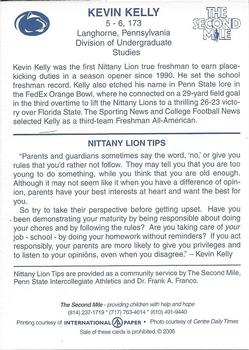 2006 The Second Mile Penn State Nittany Lions Tips: Fall Edition #NNO Kevin Kelly Back