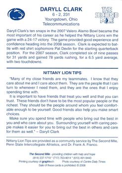 2008 The Second Mile Penn State Nittany Lions Tips: Fall Edition #NNO Daryll Clark Back