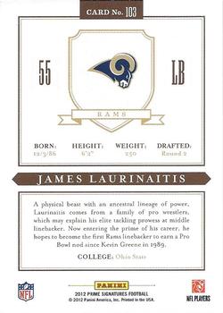 2012 Panini Prime Signatures #103 James Laurinaitis Back