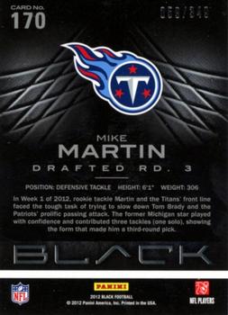 2012 Panini Black #170 Mike Martin Back