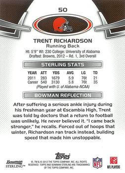 2012 Bowman Sterling #50 Trent Richardson Back
