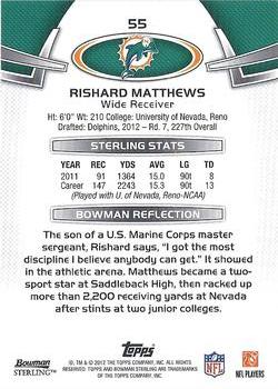 2012 Bowman Sterling #55 Rishard Matthews Back
