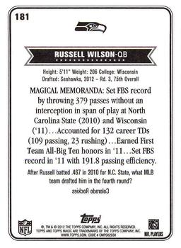 2012 Topps Magic #181 Russell Wilson Back