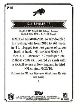 2012 Topps Magic #219 C.J. Spiller Back