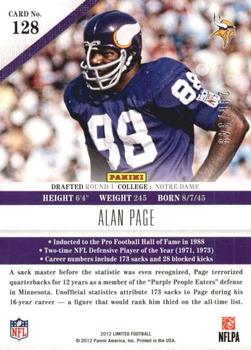 2012 Panini Limited #128 Alan Page Back