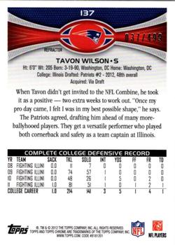2012 Topps Chrome - Camo Refractors #137 Tavon Wilson Back