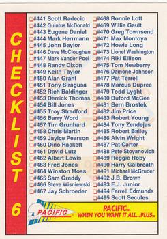 1992 Pacific - Checklists #6 Checklist 6: 441-550 Front