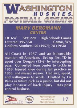 1992 Pacific Greats Washington Huskies #17 Marv Bergmann Back