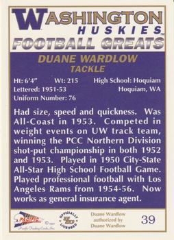 1992 Pacific Greats Washington Huskies #39 Duane Wardlow Back