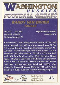 1992 Pacific Greats Washington Huskies #46 Randy Van Divier Back