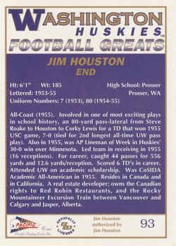 1992 Pacific Greats Washington Huskies #93 Jim Houston Back