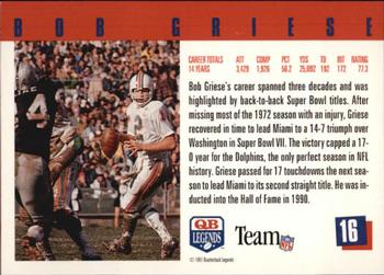 1991 Quarterback Legends #16 Bob Griese Back