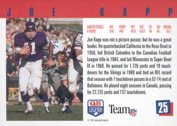 1991 Quarterback Legends #25 Joe Kapp Back