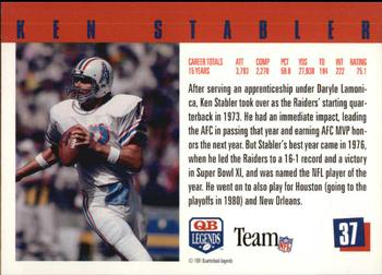 1991 Quarterback Legends #37 Ken Stabler Back