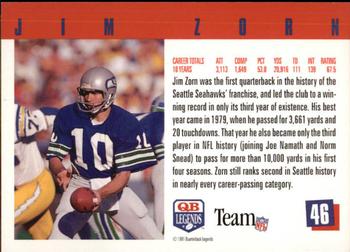 1991 Quarterback Legends #46 Jim Zorn Back