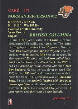 1991 JOGO #171 Norman Jefferson Back