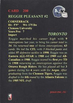 1991 JOGO #200 Reggie Pleasant Back