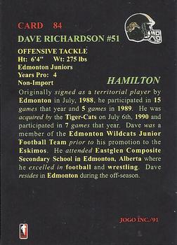 1991 JOGO #84 Dave Richardson Back
