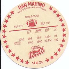 1989 King B Discs #14 Dan Marino Back