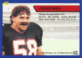 1991 All World CFL #71 Rob Smith Back