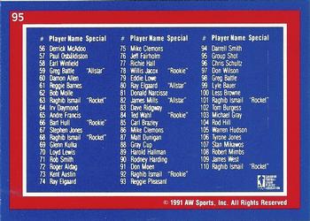 1991 All World CFL #95 Check List 56-110 Back
