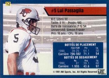 1991 All World CFL French #12 Lui Passaglia Back