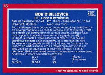 1991 All World CFL French #43 Bob O'Billovich Back