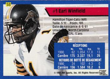 1991 All World CFL French #58 Earl Winfield Back