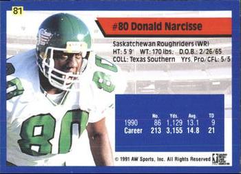 1991 All World CFL French #81 Donald Narcisse Back